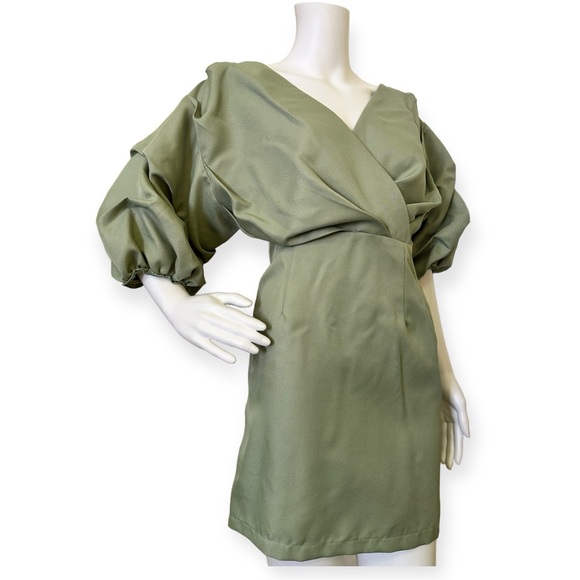 Sage Green Off The Shoulder Ruched Bodycon Dress - Picture 5 of 5